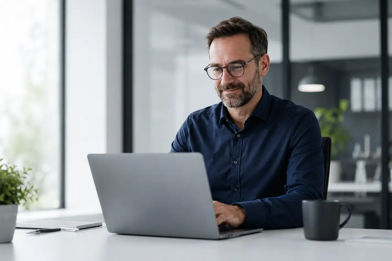 IT-Berater von VIICO arbeitet am Laptop in einem hellen Büro