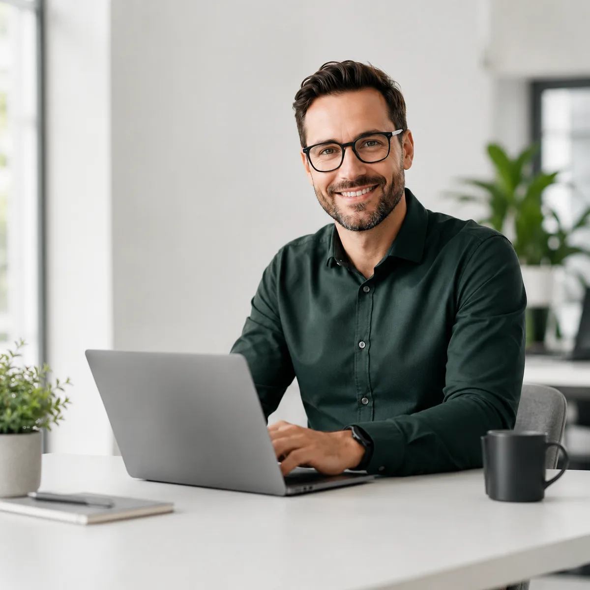 Unternehmer arbeitet entspannt am Laptop — die IT betreut VIICO als externer Managed-IT-Partner im Hintergrund